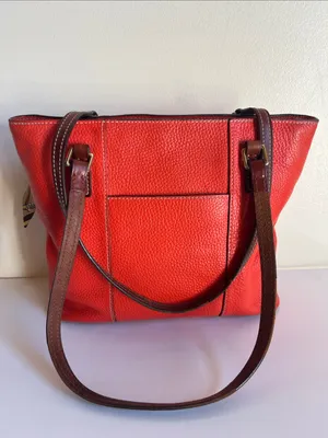 Dooney & Bourke Orange Pebble Leather Tote with Contrasted Straps & added tie thumbnail 3