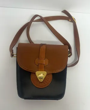 Vintage Moda Italiana Leather Brown Black Turnlock Crossbody Bag Handled Purse. thumbnail 1