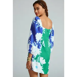 FARM Rio Soft Garden Linen-Blend Mini Dress Size Small Green Blue NWT thumbnail 2