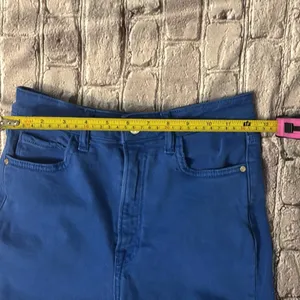 ZARA Straight Leg Jeans 2 High Rise Hem Slit Frayed Cobalt Blue Denim Casual thumbnail 5