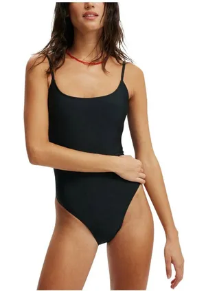 NWT Cotton On Womens Thin Strap Low-Scoop One Piece Swimsuit Black Shimmer S thumbnail 1