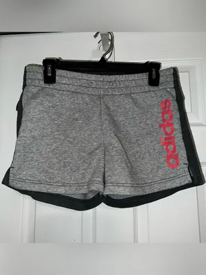 adidas Light Gray and Dark Gray Colorblock Athletic Shorts with Pink Logo thumbnail 2