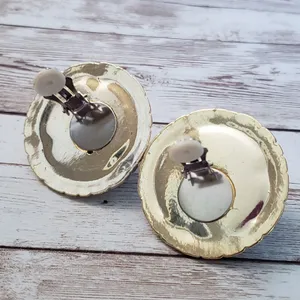 Vintage Clip On Earrings Large Statement Metallic Purple, Gold Tone, Silver Tone thumbnail 3
