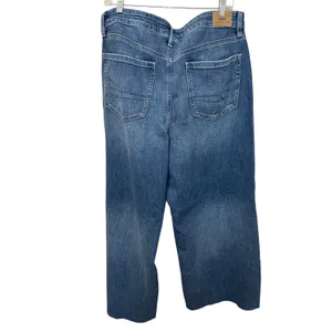 American Eagle Super High-Rise Baggy Wide Leg Jeans 14 Short Blue Raw Hem thumbnail 5