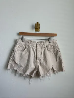 Free People We The Free Now Or Never Denim Shorts Distressed Raw Hem Tan 28 thumbnail 4