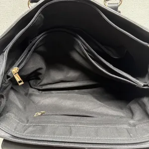 Black Faux Leather Satchel Handbag‎ Large Tote Purse Gold Hardware Edgy Workwear thumbnail 4