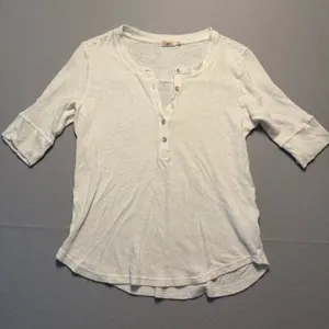 Faherty Hemp Cotton Henley Top Shirt Cream 3/4 Sleeve Women Size S thumbnail 1