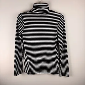 Express‎ Women's Sz M striped metallic Silver White Black Turtleneck Knit Top thumbnail 9