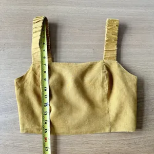 Lulus 100% Linen “Caught in Cannes" Mustard Cutout Cropped Tank Top Sz M Indie thumbnail 13