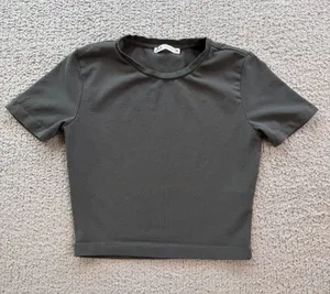 Zara Dark Gray Fitted Stretch Cropped Baby Tee Womens XS Basics Top Minimalist thumbnail 1