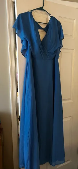 Azazie Royal Blue Flutter-Sleeve V-Neck Maxi Dress thumbnail 1