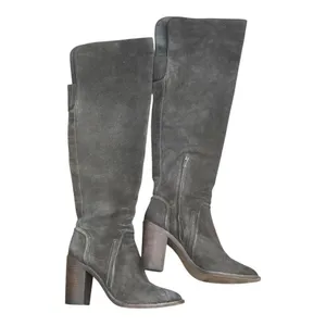 Vince Camuto Melaya Grey Blue Suede Knee High Stacked Block Heel Boots 9.5 M thumbnail 9