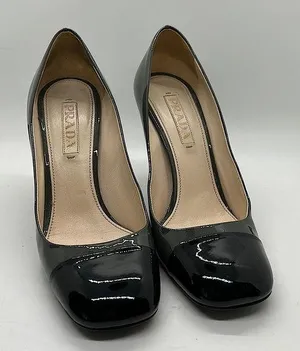 Prada Authenticated Black/Dark Gray Leather High Heels Shoes *Sz 37.5/US Sz 7.5* thumbnail 1