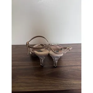 Johnathan Kayne Tan AB Crystal Lucite Kitten Heel Strappy Sandals 34228 7M thumbnail 10