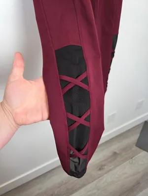 Popfit Lily Flex Leggings Maroon Burgundy Red Criss Cross Athletic Ankle Large thumbnail 4