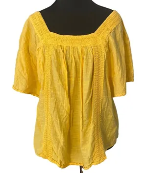 Philosophy Republic Clothing Yellow Square Neck Peasant Top L Cottagecore‎ Boho thumbnail 1