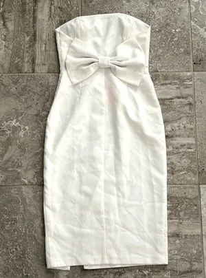 Bellavia Bow Back Midi Strapless Sheath Dress White, Size M NWT thumbnail 5