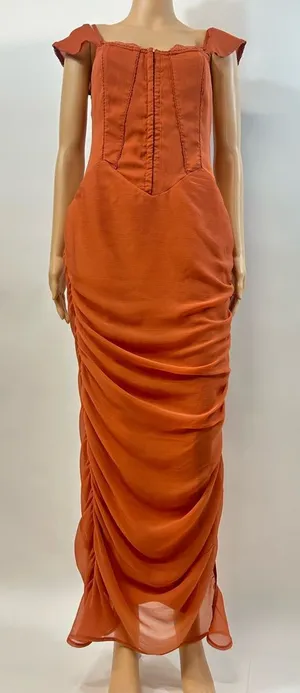 ASOS Orange Maxi Dress with Ruched Skirt Size 6 thumbnail 1
