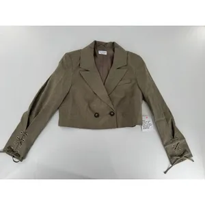 Miss Selfridge ASOS Cropped Blazer US 4 Taupe Double Breasted Lace Up Sleeves thumbnail 7