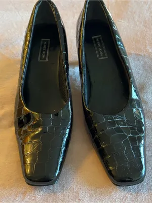Nordstrom black patent leather pumps with crocodile embossing size 8M thumbnail 2
