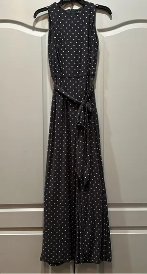 Lauren Ralph Lauren Jumpsuit Womens Gray White Polka Dot Wide Leg Sleeveless 0 thumbnail 1