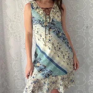 Vintage Breakin Loose Blue Patchwork Floral Midi Dress Cottagecore Y2K thumbnail 5