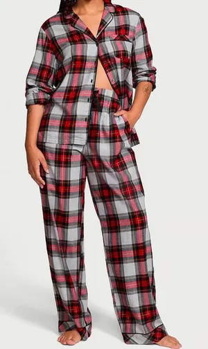 VICTORIA'S SECRET‎ Red Plaid xmas Flannel Long Pajama Set inseam short thumbnail 1