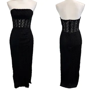 NICHOLAS Raina Strapless Corset Lace Midi Dress Black Slit 6 Revolve Prom‎ Hoco thumbnail 3