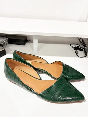 J. Crew Croc-Embossed Pointed Slip-Ons in Academic Green Size 7 thumbnail 3