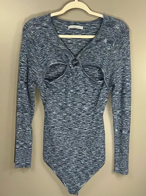Abercrombie & Fitch NWT blue knit O-Ring Cutout Sweater Bodysuit size XL thumbnail 1