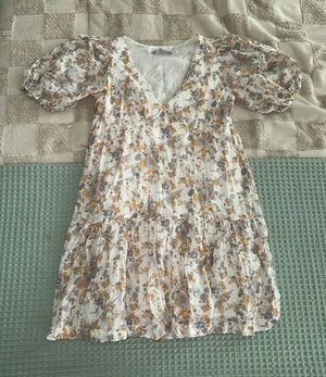 Abercrombie & Fitch Floral Puff Sleeve Mini Dress White Yellow Blue XS thumbnail 1