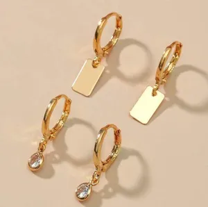 Geometric Rhinestone Hoop Drop Earrings Gold 2 pairs thumbnail 1
