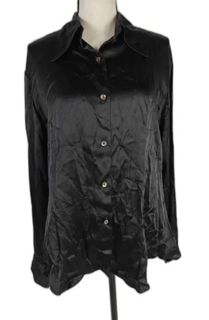 Womens Andres Silk Button Down Shirt Black Size L thumbnail 1
