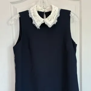Nanette Lepore Navy Blue‎ Shift Dress Lace Peter Pan Collar Pleated Hem Womens 4 thumbnail 10