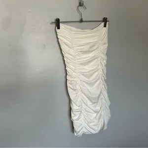 White Strapless Ruched Dress Large thumbnail 3