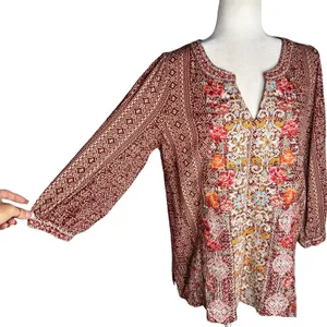Savanna Jane Embroidered Blouse Tunic Top Medium Rayon Boho thumbnail 5