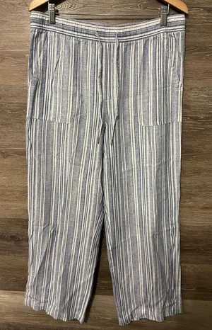 Gap linen blend pants size Large flare stripped blue white string flowy summer thumbnail 1