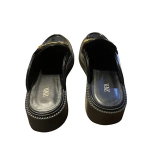 Zara Patent Leather Loafers Slides Mules Chunky Platform Casual Preppy Academia thumbnail 4