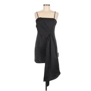 Lulus Romantic Allure Black Satin Asymmetrical Mini Dress Medium Party Cocktail thumbnail 5