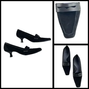 Aerosoles Black Suede Loafer‎ Women's 9.5M Square Toe Low Kitten Heel Shoes thumbnail 2