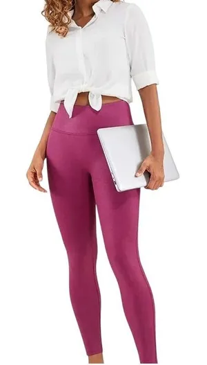 CRZ YOGA Faux Leather High Waisted 26.5" Leggings Ankle Length Magenta Purple M thumbnail 1