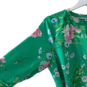 Anthropologie Daniel Rain Green Floral Print 3/4 Sleeve Tie Dress SZ M #2194 thumbnail 5