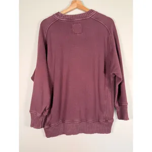 Aerie Women Oversized‎ Ribbed Side Panel Crewneck Sweatshirt Burgundy XS thumbnail 4