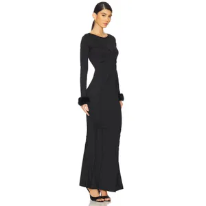 NWT‎ OW Collection Ciara Maxi Dress in Black w Removable Fur Cuffs XS $320 thumbnail 2