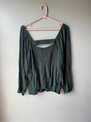 Old Navy Women’s Smocked Peplum Blouse Puff Sleeve Cottagecore Boho Fairy Green XXL thumbnail 6