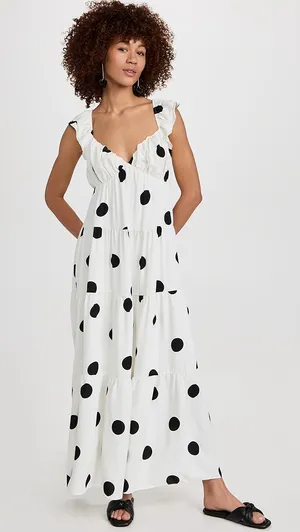 English Factory Polka Dot Flutter Sleeve Maxi Dress thumbnail 1
