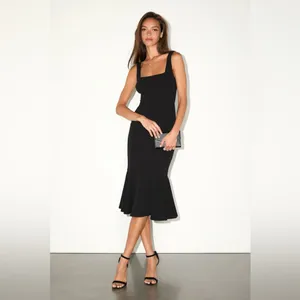 Lulu's Moment Maker Black Square Neck Trumpet Midi Dress thumbnail 4