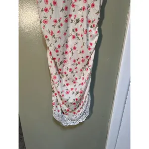 Women's Sz Medium Lace Edge Floral Print Slip Dress White Pink V-Neck Sheer Mini thumbnail 5