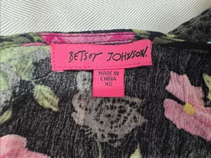 Betsey Johnson Black Maxi Skirt with Pink, Yellow & Aqua Floral Print thumbnail 2