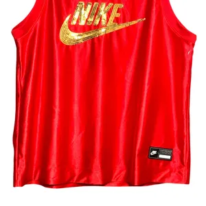 Nike Icon Jersey Tank Top Sleeveless Crew Neck Sequins Gold Red Women's L NWOT thumbnail 5